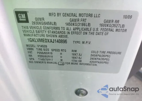 2010 GMC Acadia Slt-1 z USA, uszkodzony, nr VIN 1GKLVMEDXAJ140896